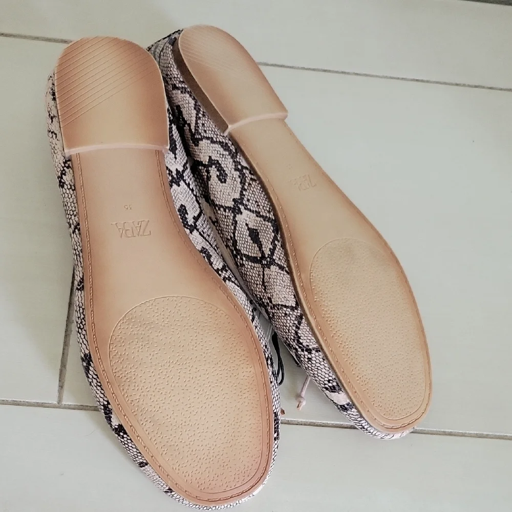 Zara Pink and Black Snake Print Ballet Flats